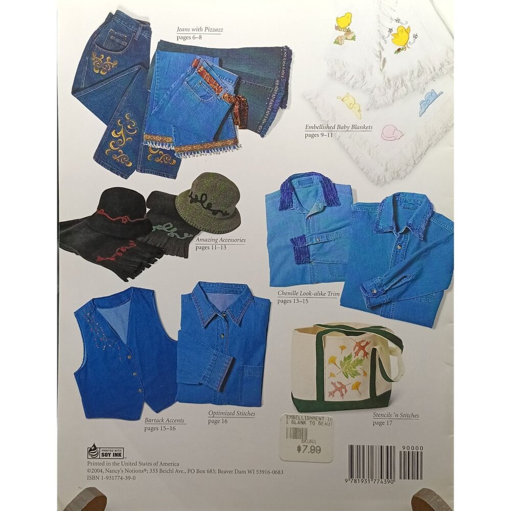 Embellishment 101 Blank To Beautiful By Nancy Zieman Sewing Book 2004 Softcover - Picture 2 of 2
